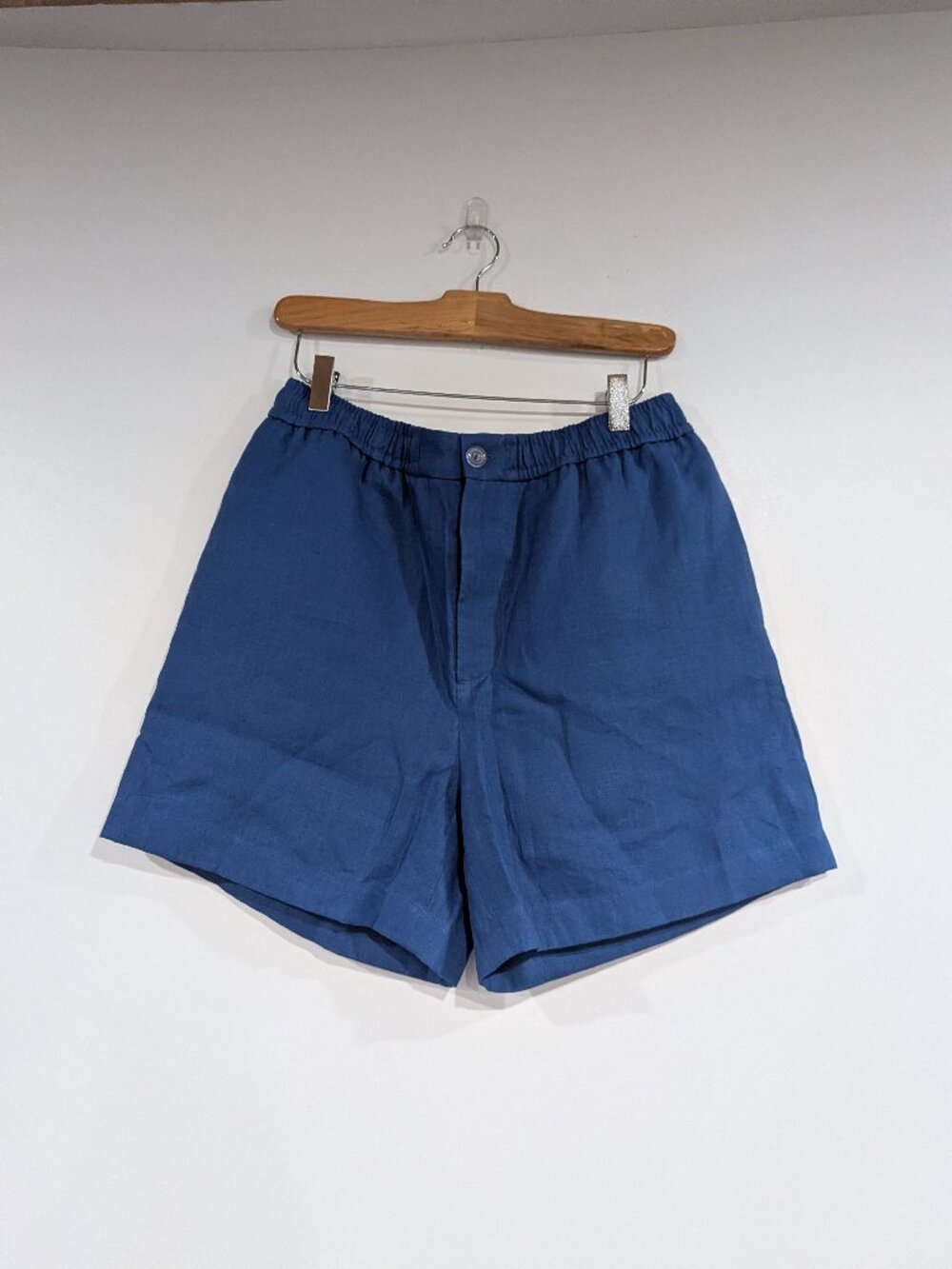 Pangaia 100% Linen Elastic Waist Shorts Royal Blue Size Small